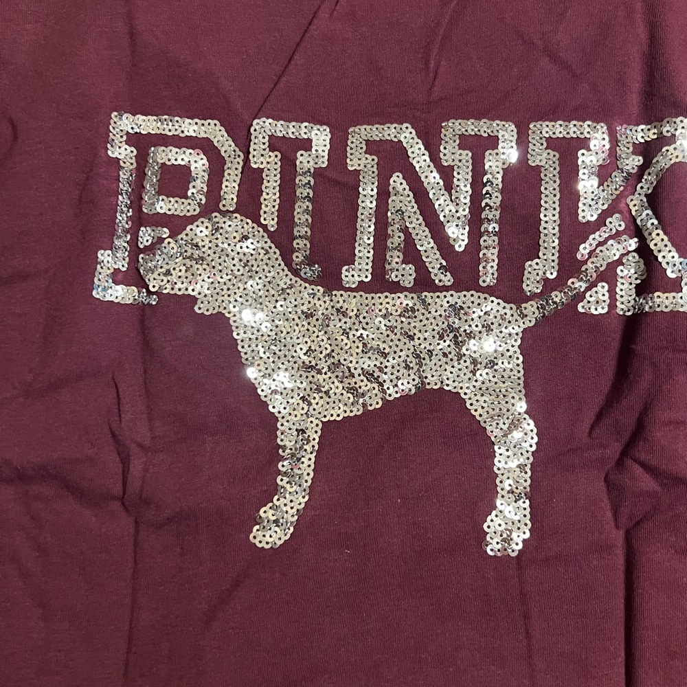 PINK Victoria's Secret Burgundy Sequin Tee